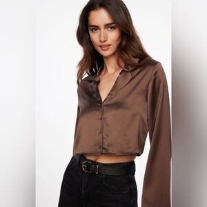 Dynamite Chocolate Satin Blouse